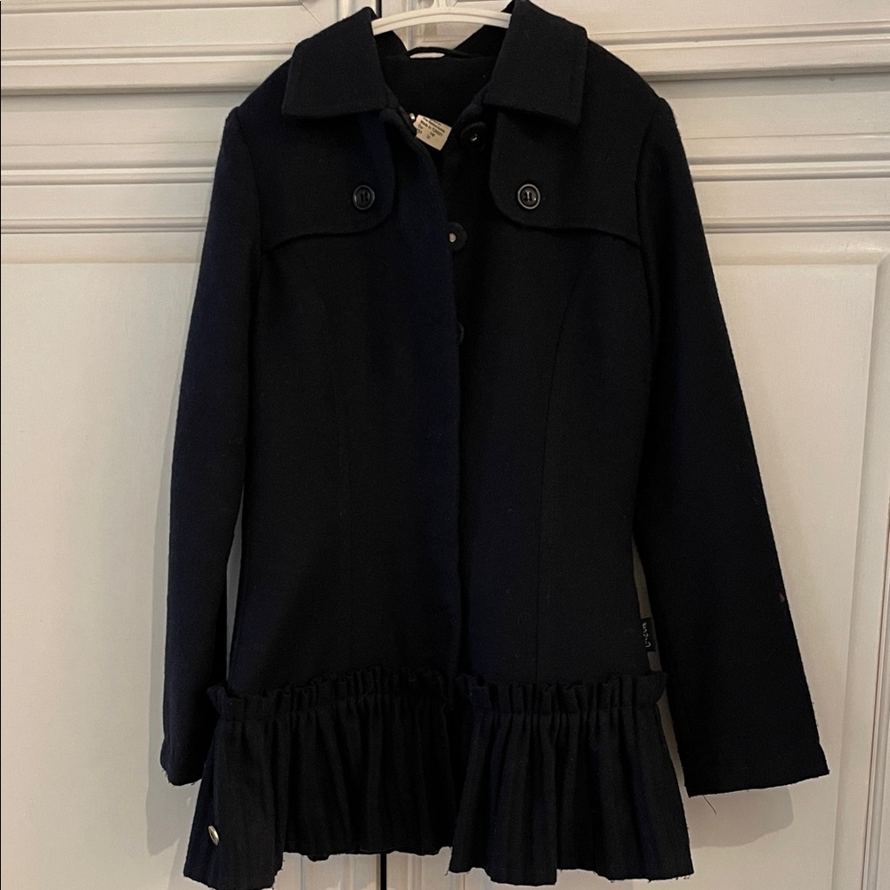 Chic Kids' Navy Pea Coat with Ruffle Hem